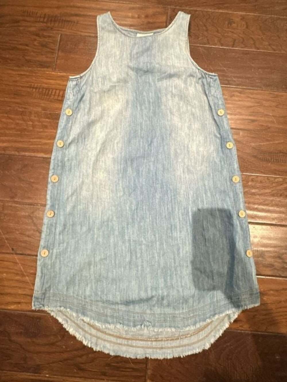 Universal Thread Sleeveless Denim Shift Dress with Side Buttons and Raw Hem